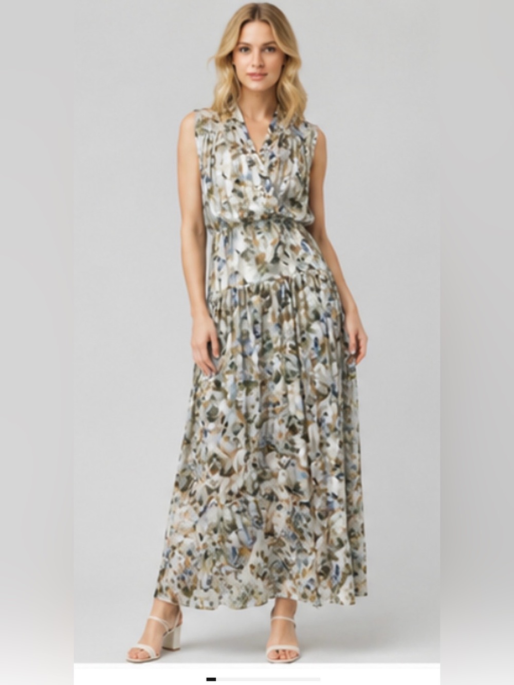 NEW WHITE HOUSE BLACK MARKET WHBM IKAT MERCURY SLEEVELESS CHIFFON MAXI DRESS M
